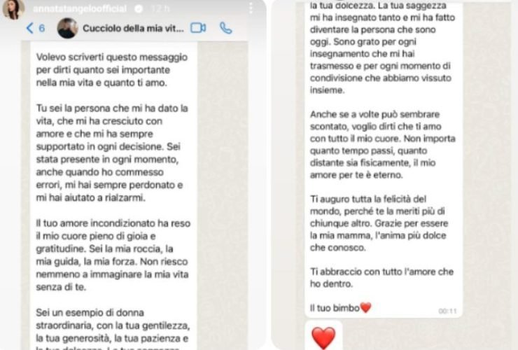 anna tatangelo messaggio figlio 