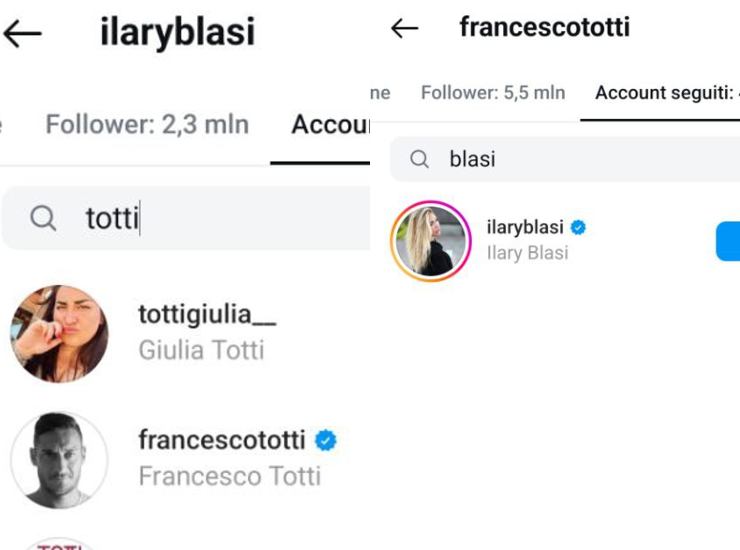 Blasi e Totti ritornano a seguirsi su Instagram