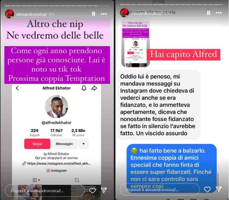 Alfred Temptation Island 2024 segnalazione messaggi