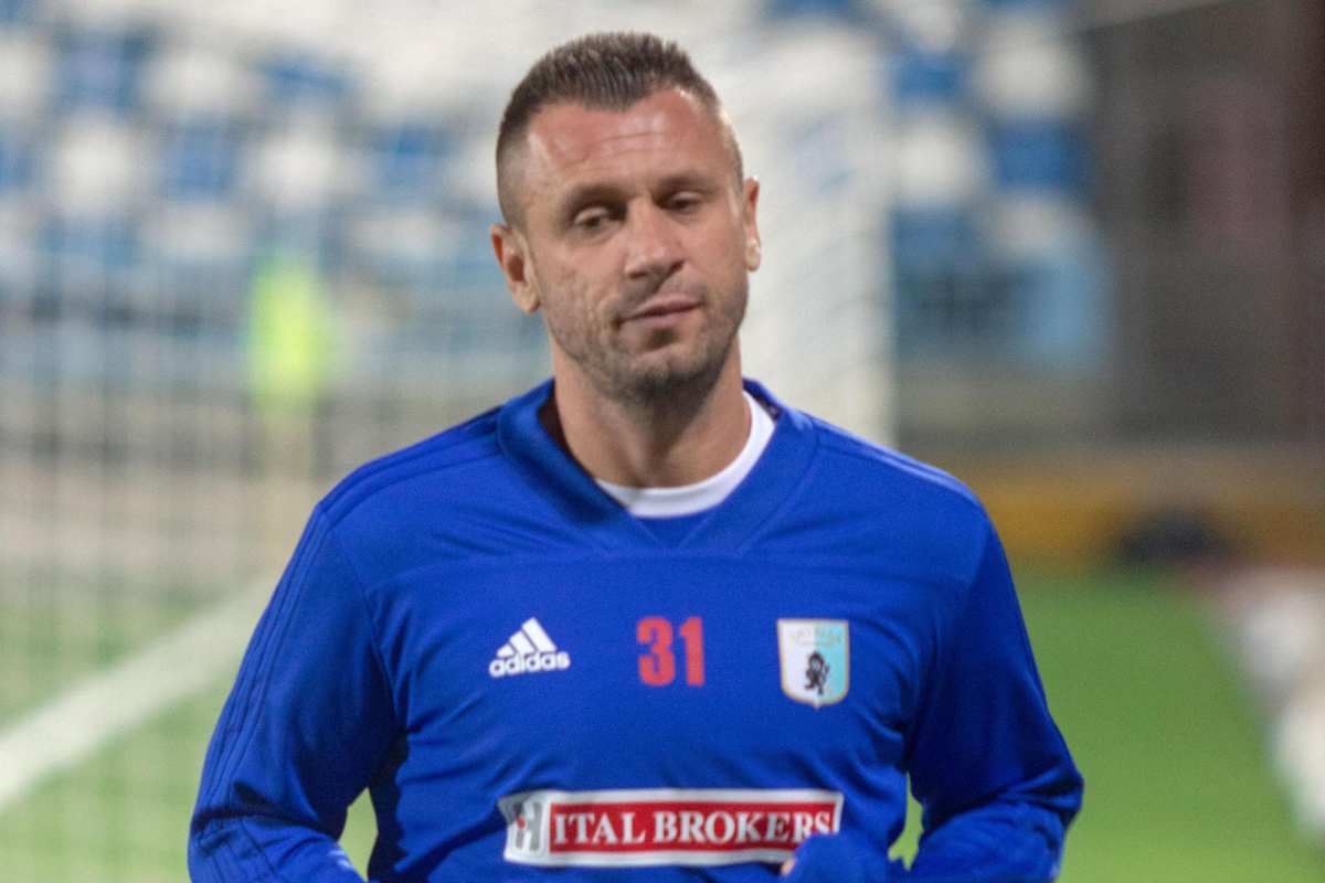 Antonio Cassano in allenamento con la Virtus Entella